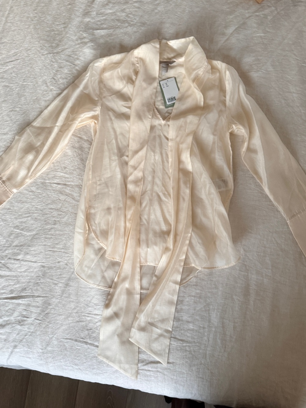 H&M Sheer Cream Tie-Neck Blouse